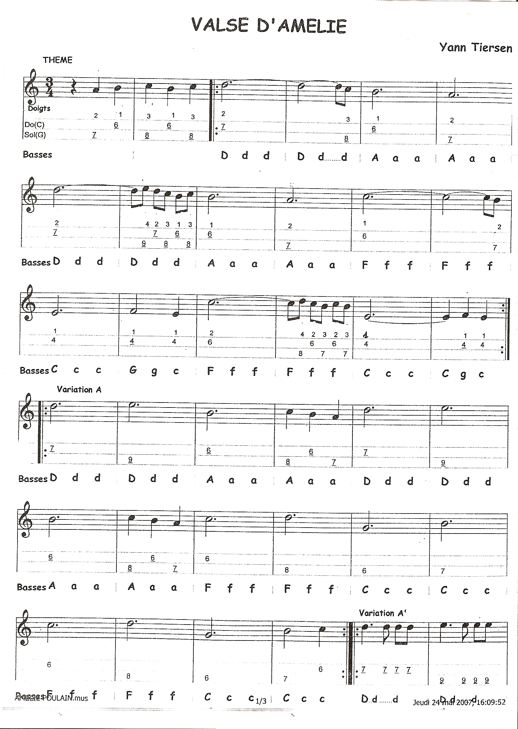 Partition piano la valse d amelie